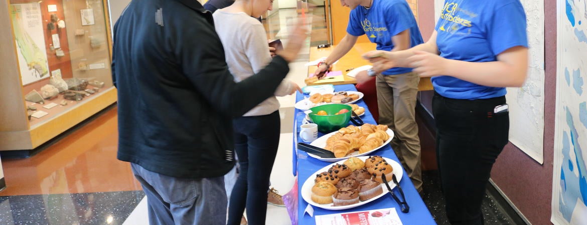 UCR staff and students purchasing pastries to support the ‘Muffins for Marsupials’ fundraiser on Monday, Jan. 13, 2020. (UCR)