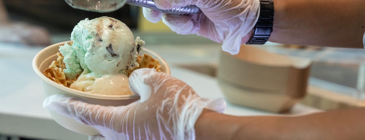 Ice cream scooped at store