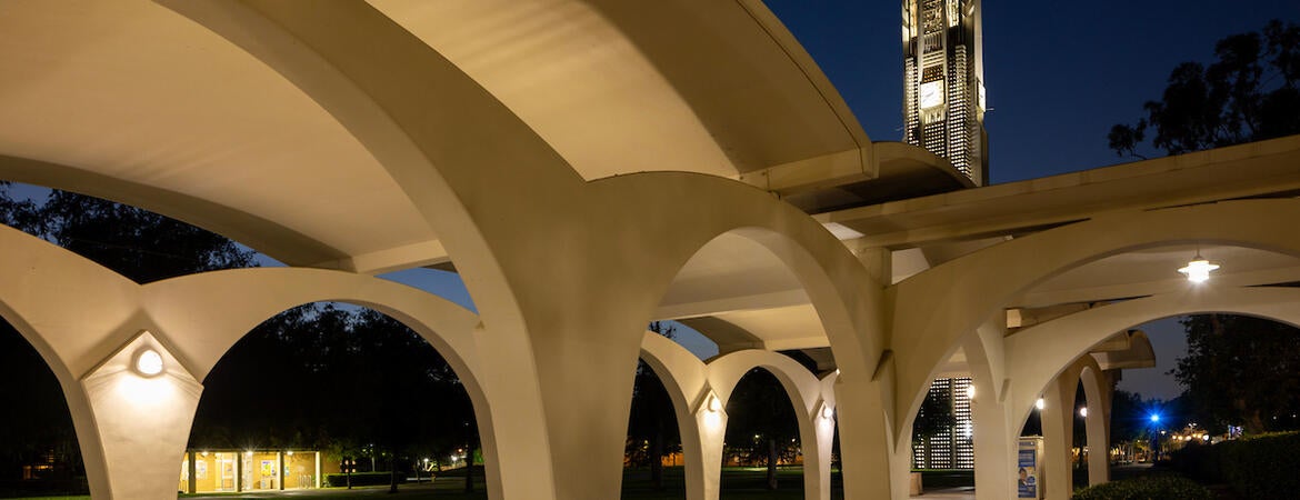 Rivera arches and bell tower at night