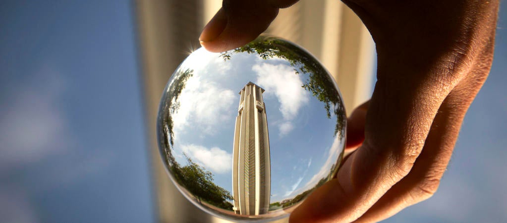 Bell tower through the crystal ball