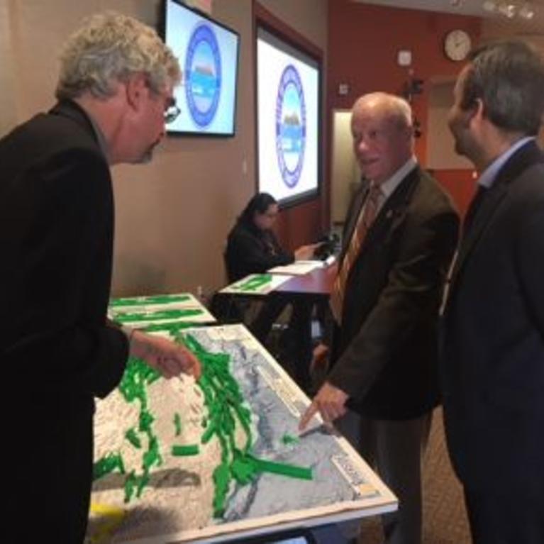 David Oglesby, professor and chair of the earth sciences department, speaks with Congressman Jerry McNerney