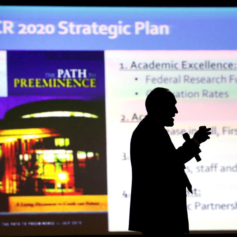 Chancellor Kim Wilcox at town hall