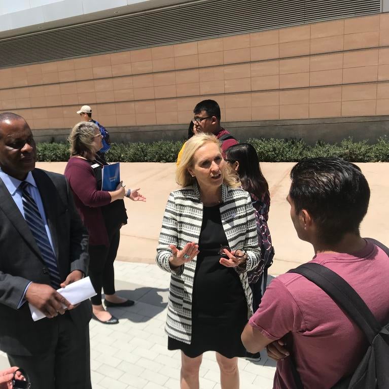 Peace Corps Chief of Staff Michelle Brooks meets UCR students.