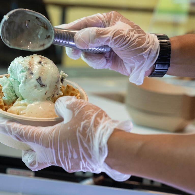 Ice cream scooped at store