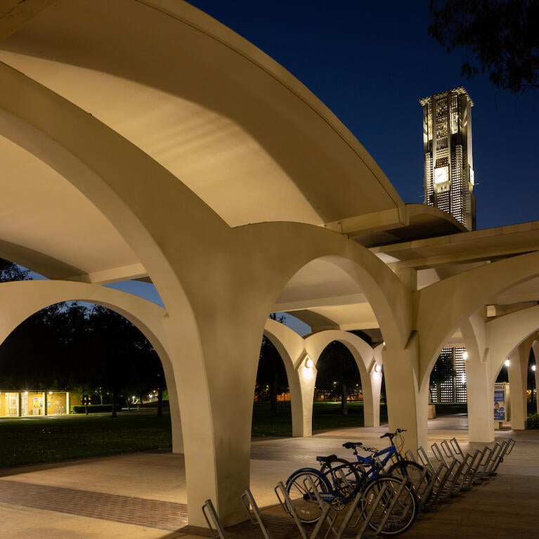 Rivera arches and bell tower at night