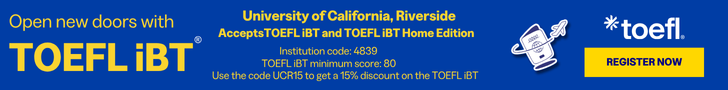 this image will take you to ets.org where you can register to take the TOEFL test. Use discount code UCR15 to receive a 15% discount