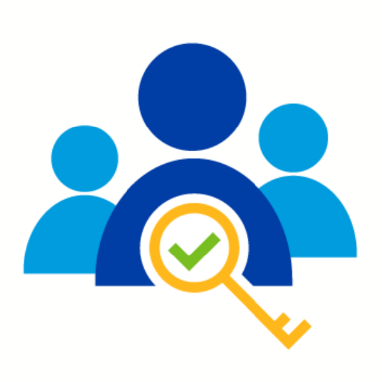 graphic of three people with a lock and green checkmark in the middle