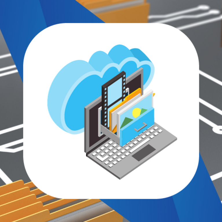 cloud storage on laptop computer with file folders in the background