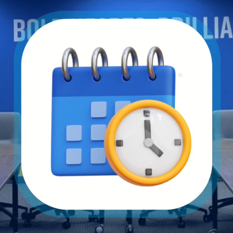 Calendar and clock icons with a photo of a UCR meeting room in the background