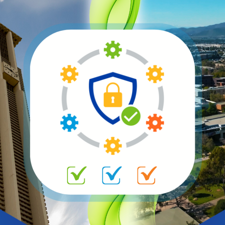 Image of a shield with a lock inside surrounded by cogwheels with checkboxes at the bottom