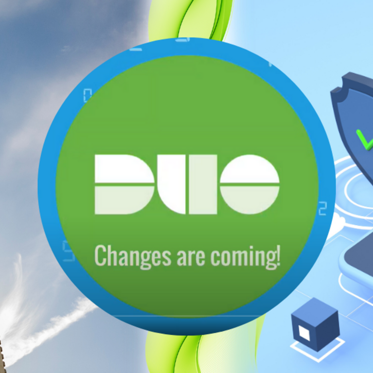 Duo logo with text "Changes are coming" and the UCR Bell Tower and an image of a smartphone in the background