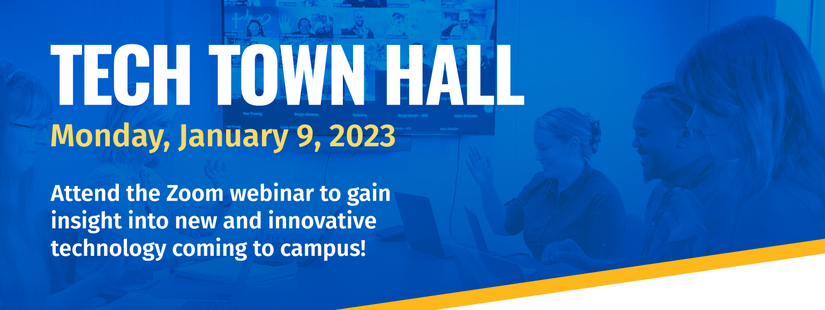 Tech Town Hall flyer with date and information