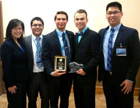In photo (L to R) Faculty advisor, Kawai Tam, Team Titania: Jesse Mendoza, Nic Alves, Chris Connors and Eric Lin.