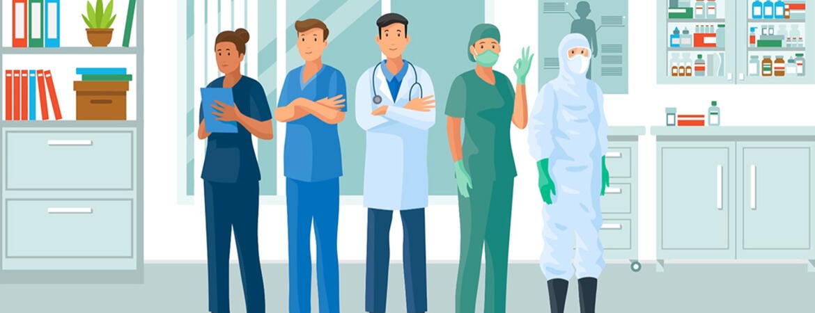 Cartoon of physicians in an office