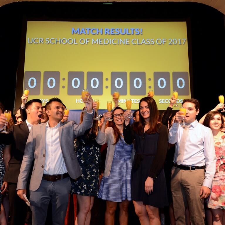 The class of 2017 toasts at their Match Day at the Mission Inn.