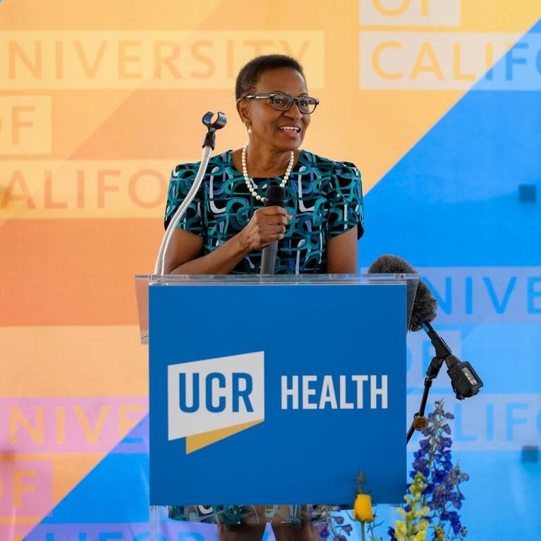 VC and Dean Deborah Deas speaking in front of a crowd