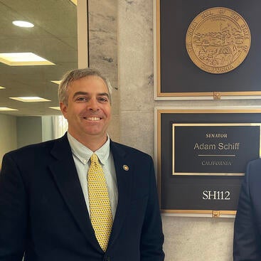 Pegan outside the office of California Senator Adam Schiff.
