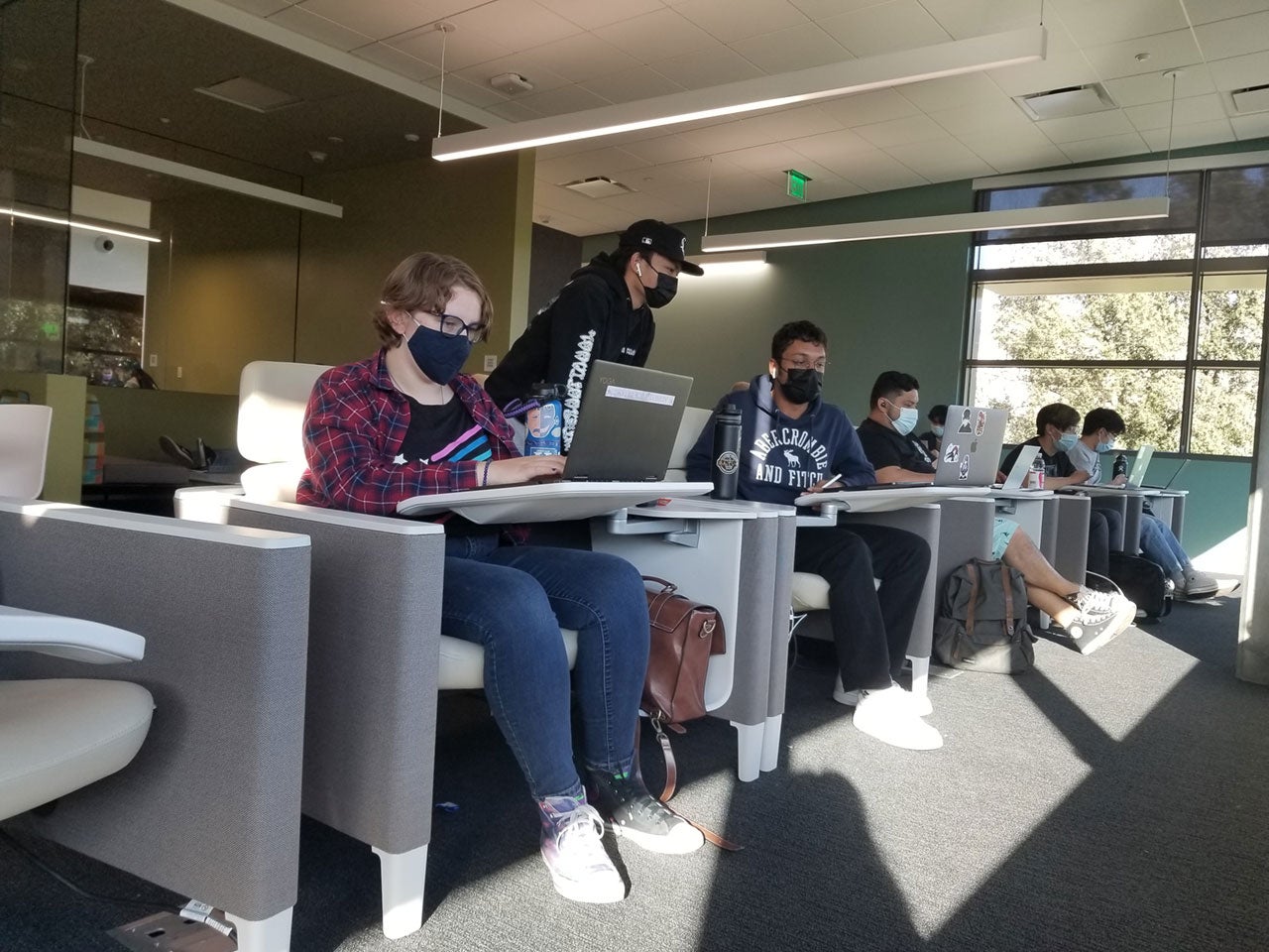 Students use workstation study cubbies at SSC.