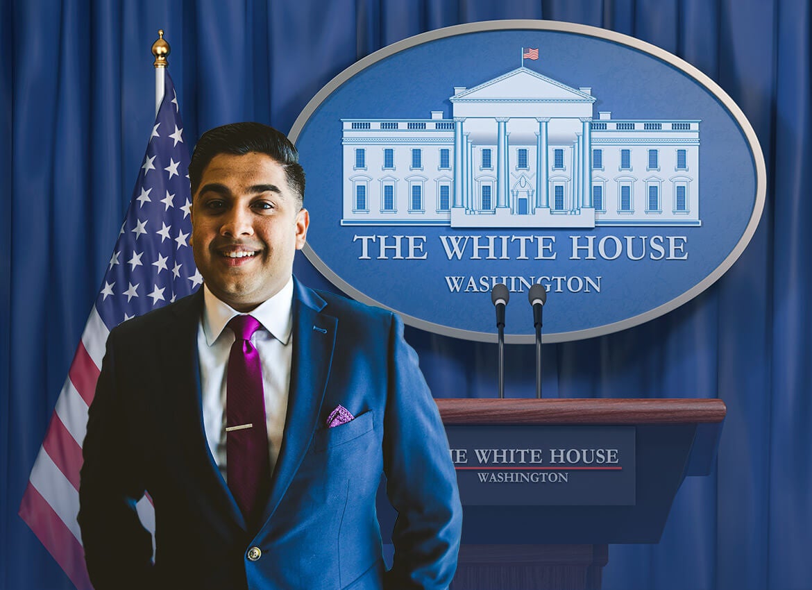 Vedant Patel pictured with text reading Just Another Day at the Office