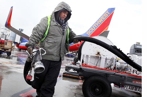 Fueling a commercial flight in Oakland, Calif.