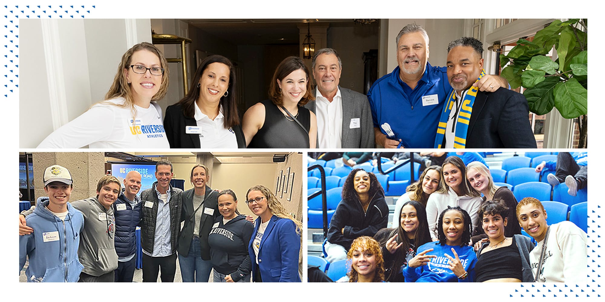 Highlanders supporting Highlanders at UNC (top), UCLA (bottom left) and CBU (bottom right) (York Wilson Photography)