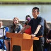 Wesley Leonard, Assistant Professor, Department of Ethnic Studies, speaks during “Along the Chaparral: Memorializing the Enshrined” performance. (UCR/Stan Lim)