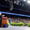 Wilcox speaks during a commencement ceremony at the Toyota Arena in Ontario in June 2024.