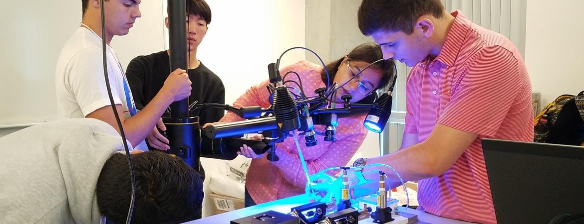 Students in Mona Eskandari's lab experimenting on pig lungs