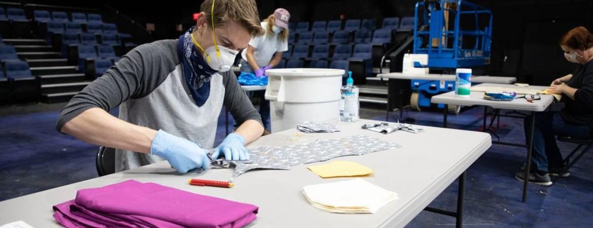 UC Riverside costume- and scene- shop employees have been sewing face masks for their colleagues. (UCR/Alif Emil Marchi)