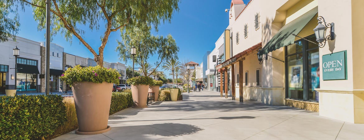 Businesses along a sidewalk