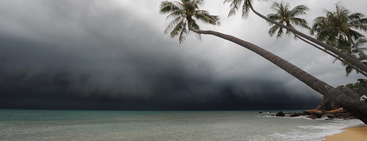 Rain storm on a tropical island.