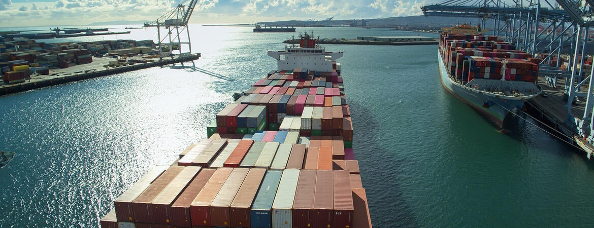 Cargo ships enters Port of Long Beach