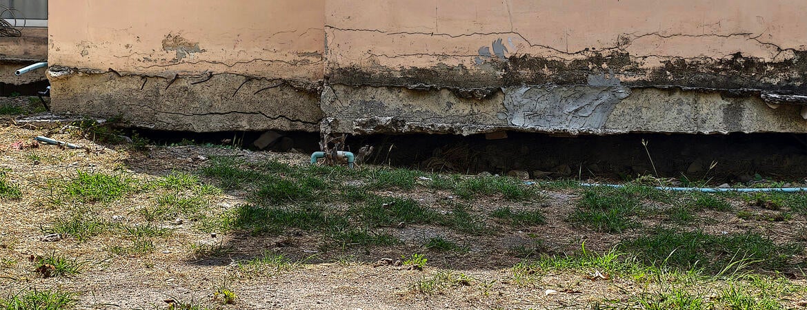 Stock photo of buiding foundation damage from subsidence
