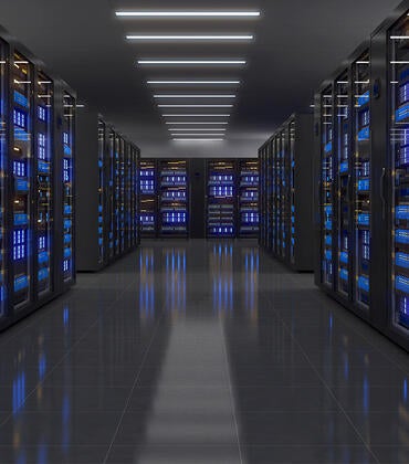 Computer servers on racks in data processing center