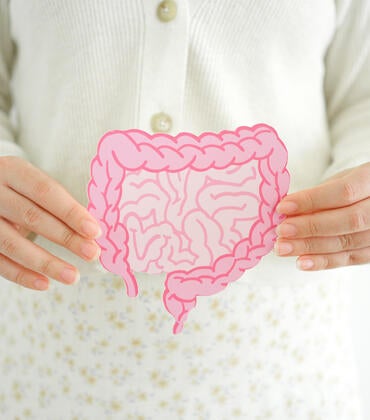 Hands holding gut image