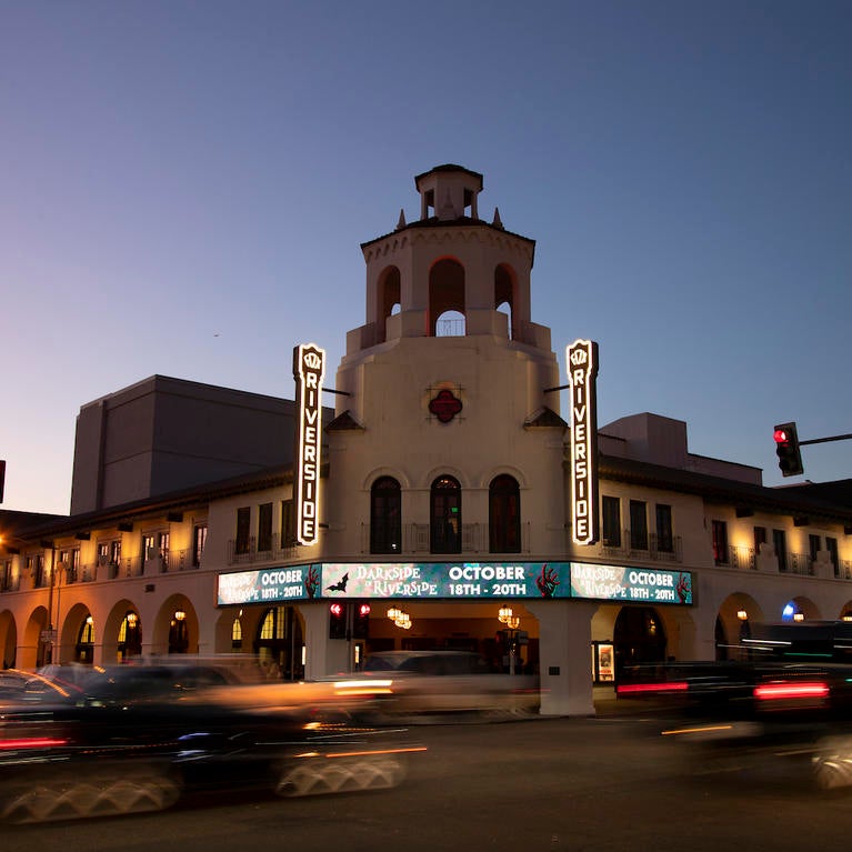 Fox Theater in downtown Riverside at night