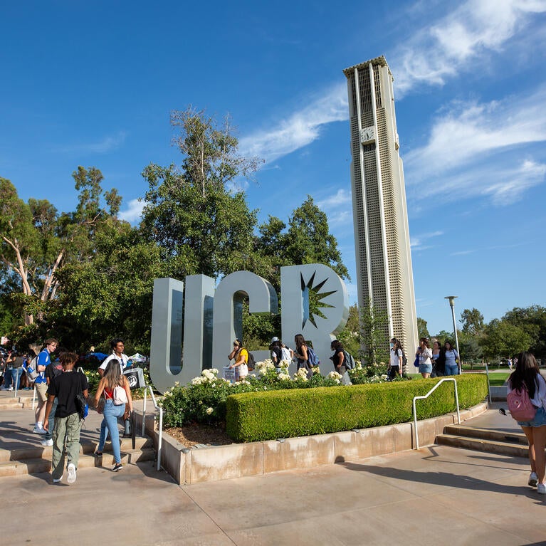 Students walking around UCR campus
