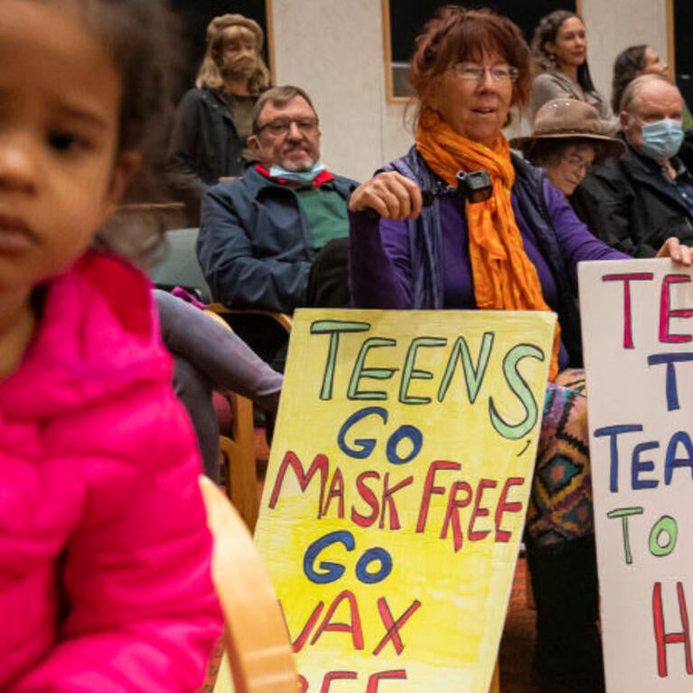 School board meeting in Portland, Ore, in 2021