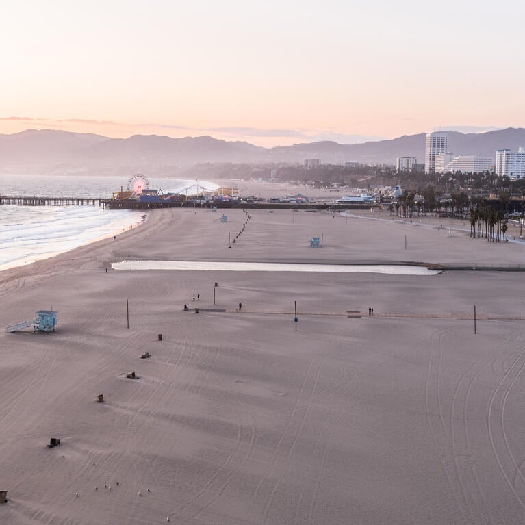 The Santa Monica beach during the 2020 COVID-19 lockdowns