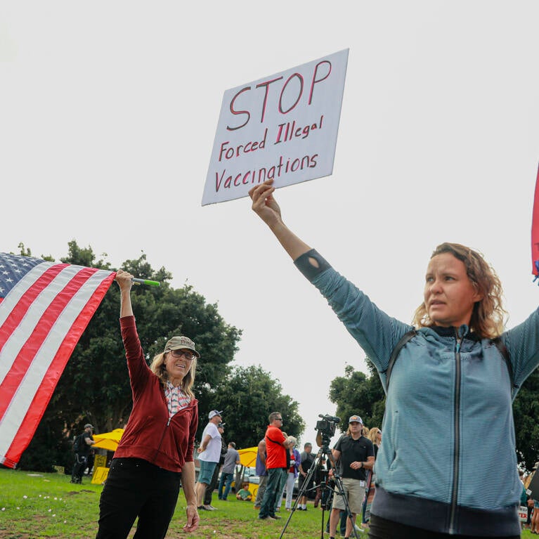 Anti-vaccine protesters in 2021