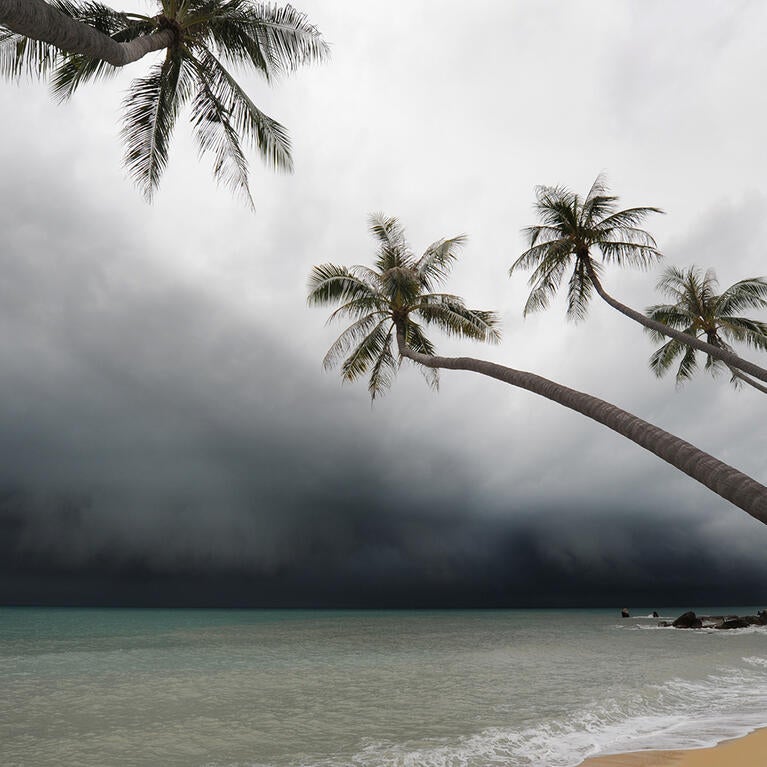 Rain storm on a tropical island.