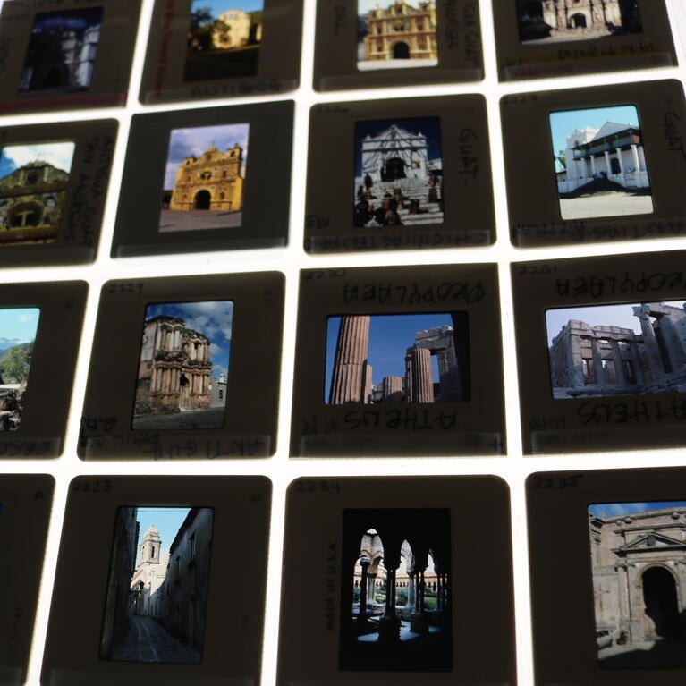 open-access photo archive will hold 35mm color images that are being preserved by UC Riverside’s Department of the History of Art in collaboration with the Society of Architectural Historians, or SAH. (UCR/Sandra Baltazar Martinez)