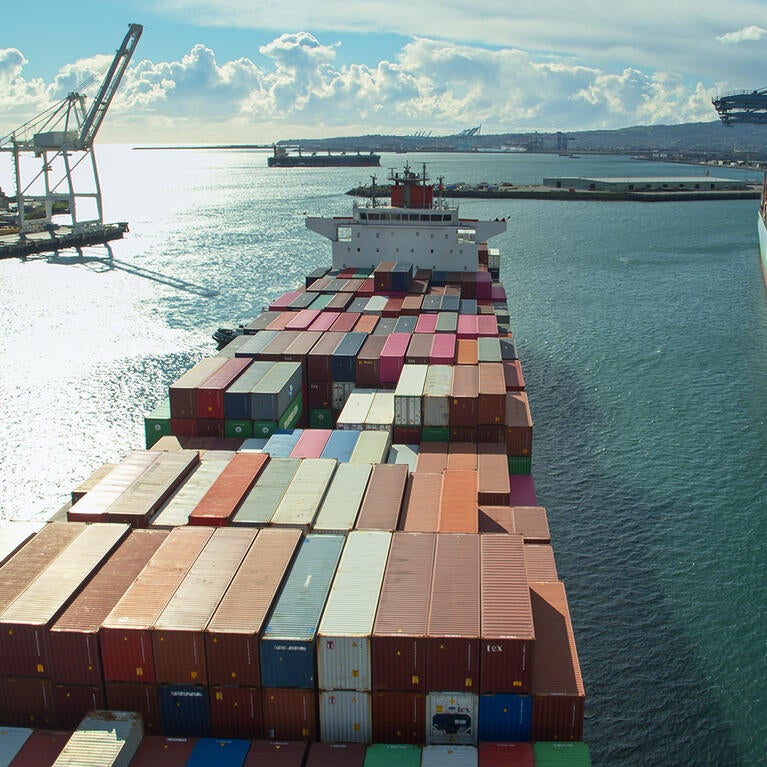 Cargo ships enters Port of Long Beach