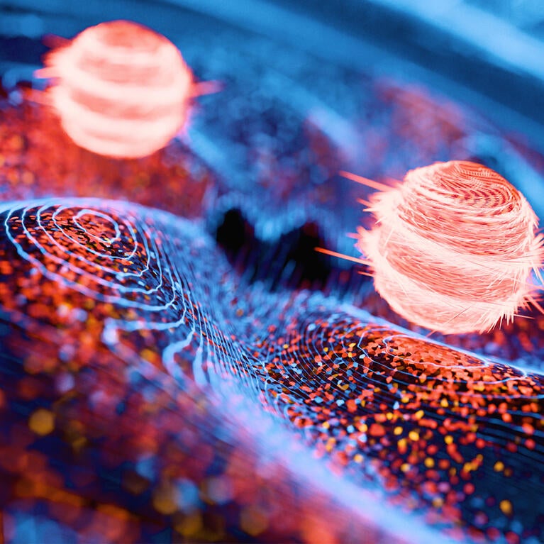 Abstract depiction of quantum engagement at the atomic level.