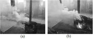 A: Smoke from a fire under usual conditions. B: Smoke combines with cool air and high humidity to form superfog.