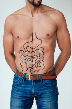 outline of a gut on a man
