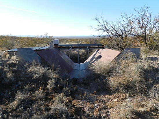 The flume at the outlet of the watershed that measures streamflow.