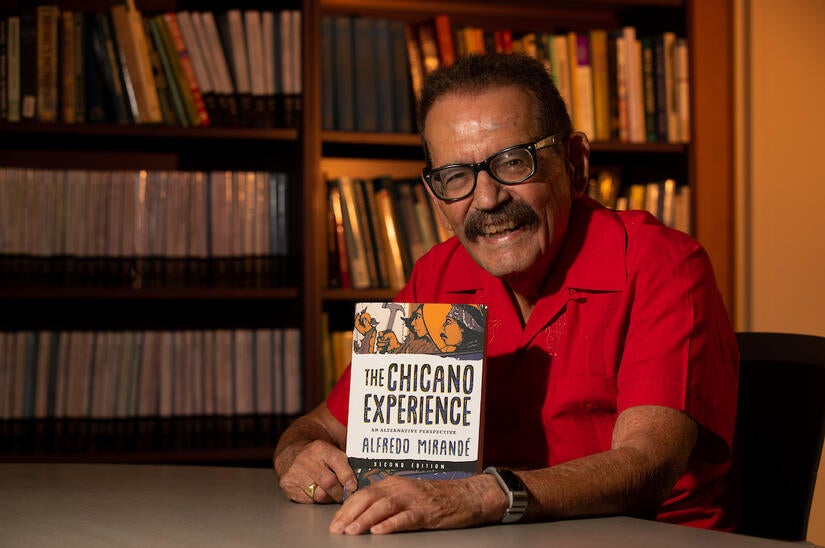 Alfredo Mirandé, a UC Riverside distinguished professor of sociology and ethnic studies, on Wednesday, September 21, 2022. (UCR/Stan Lim)