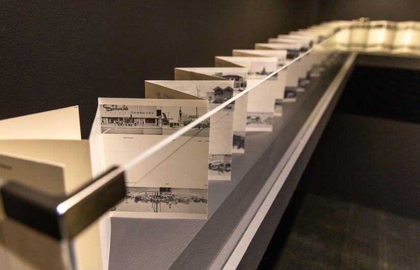 “Every Building on the Sunset Strip”, a softbound book by Edward Rusha, on display in the exhibit Movement Exercises (After Muybridge) at UCR Arts, California Museum of Photography, running from March 2-July 7, 2024.  (UCR/Stan Lim)
