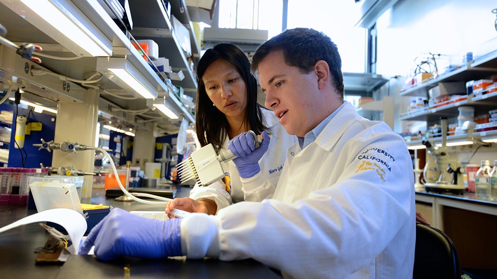 Dr. Meera Nair observes an assistant researcher using a multi-channel pipette in a lab.